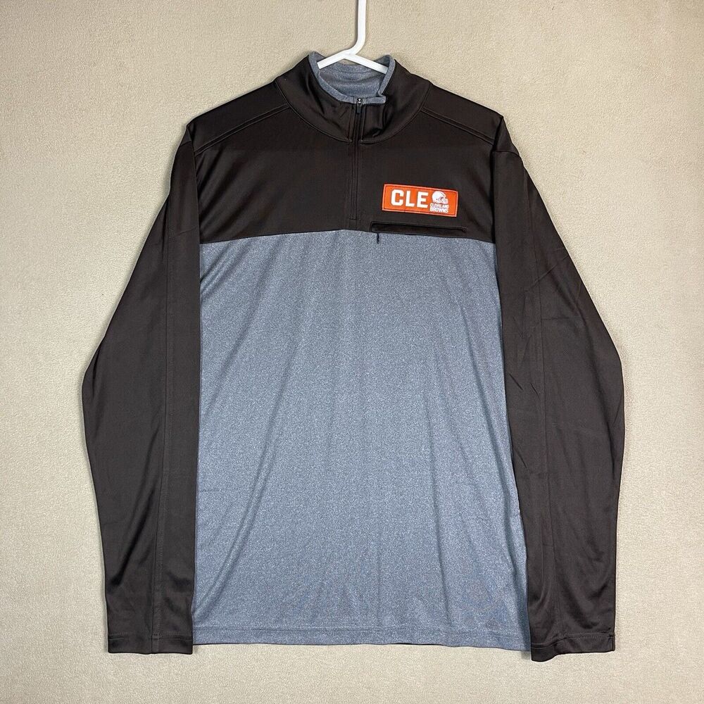 NFL Team Sweater Mens Large Brown Gray 1/4 Zip Pullover Cleveland Browns Adult
